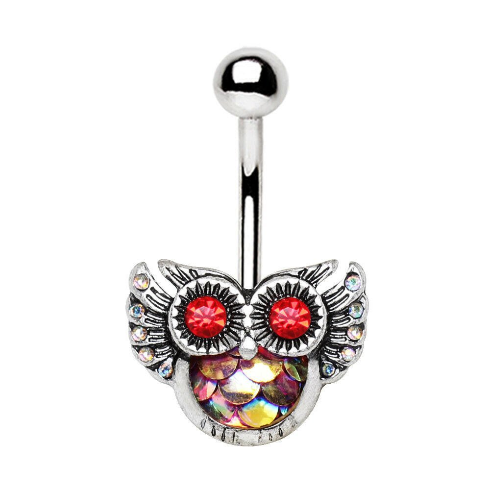 Stainless Steel Red Aurora Owl Navel Ring