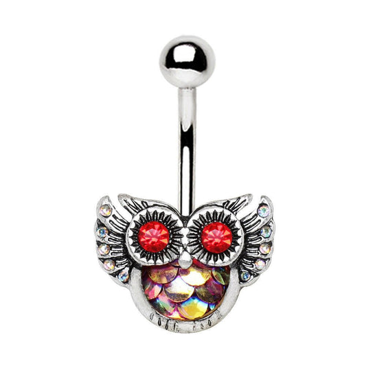 Stainless Steel Red Aurora Owl Navel Ring