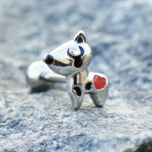 Stainless Steel Red Heart Dog Cartilage Earring Cartilage Earring Impulse Piercings