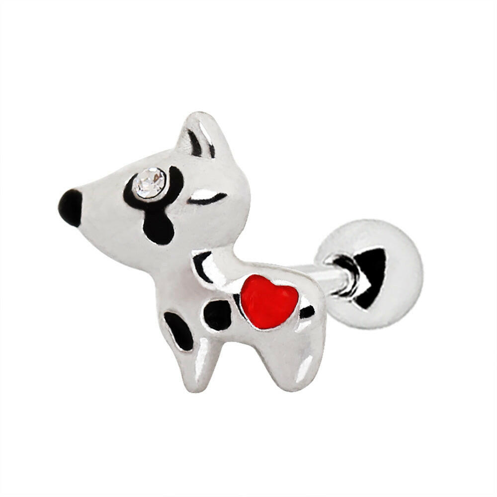 Stainless Steel Red Heart Dog Cartilage Earring Cartilage Earring Impulse Piercings 16 gaugeLength: 1/4"