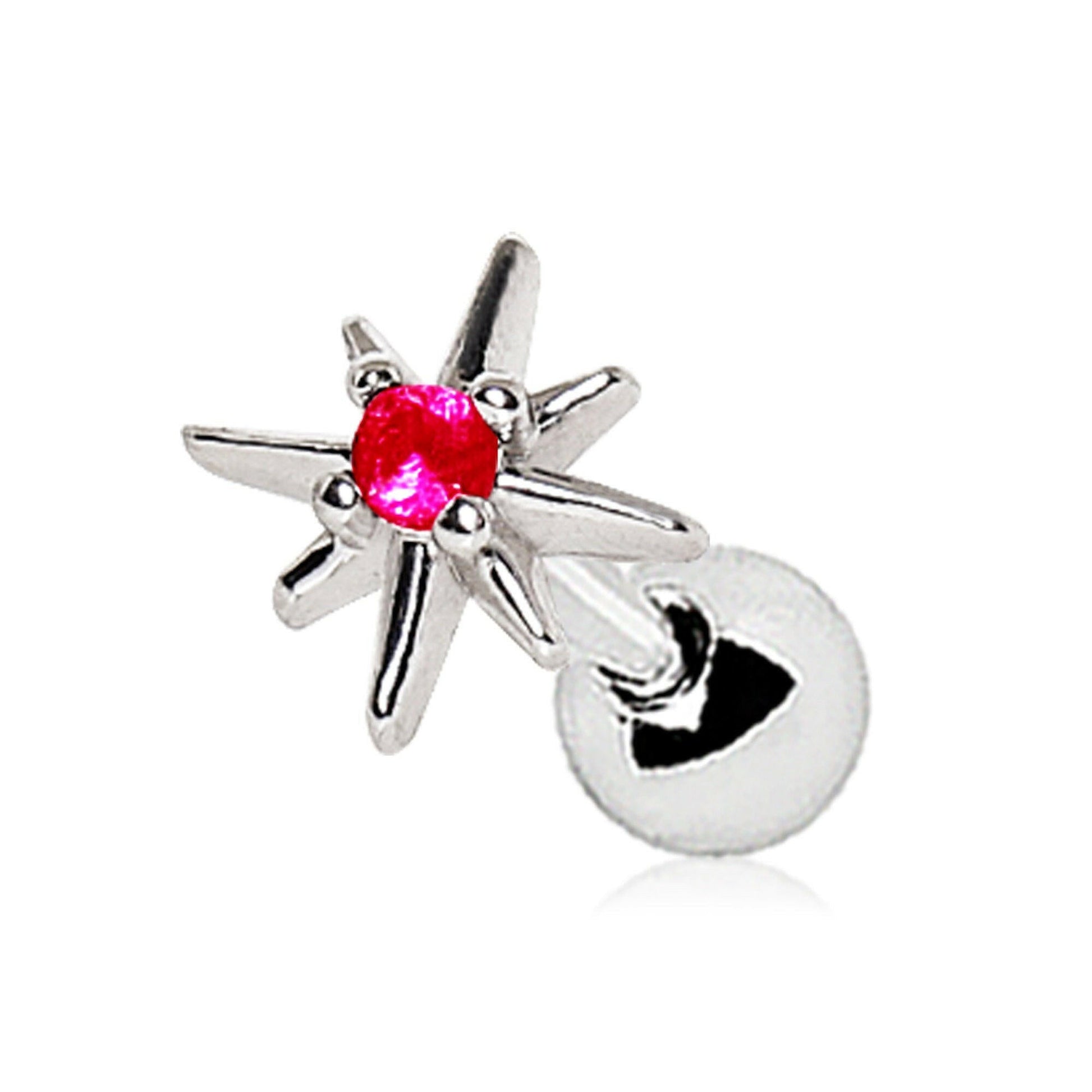 Stainless Steel Red Jeweled North Star Cartilage Earring Cartilage Earring Impulse Piercings 16 gaugeLength: 1/4"