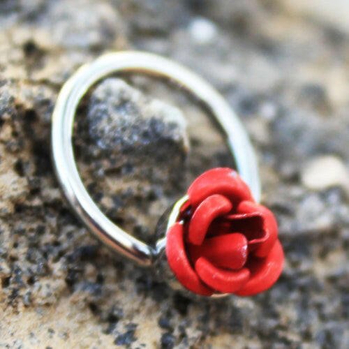 Stainless Steel Red Rose Snap-in Captive Bead Ring / Septum Ring Septum Ring Impulse Piercings