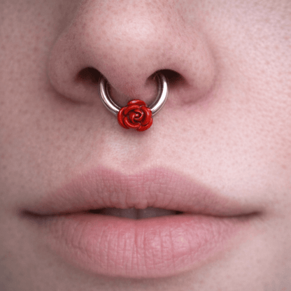 Stainless Steel Red Rose Snap-in Captive Bead Ring / Septum Ring Septum Ring Skin Metals