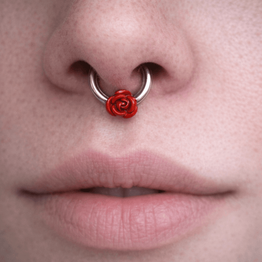 Stainless Steel Red Rose Snap-in Captive Bead Ring / Septum Ring Septum Ring Skin Metals
