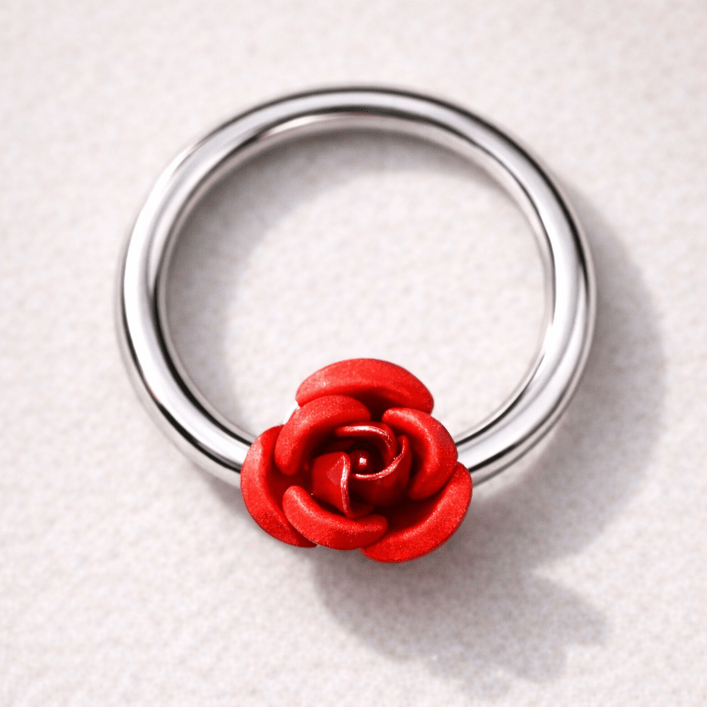 Stainless Steel Red Rose Snap-in Captive Bead Ring / Septum Ring Septum Ring Skin Metals