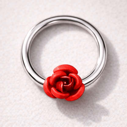 Stainless Steel Red Rose Snap-in Captive Bead Ring / Septum Ring Septum Ring Skin Metals