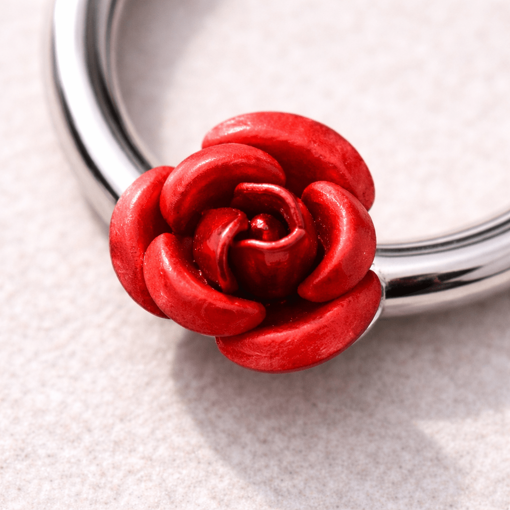 Stainless Steel Red Rose Snap-in Captive Bead Ring / Septum Ring Septum Ring Skin Metals