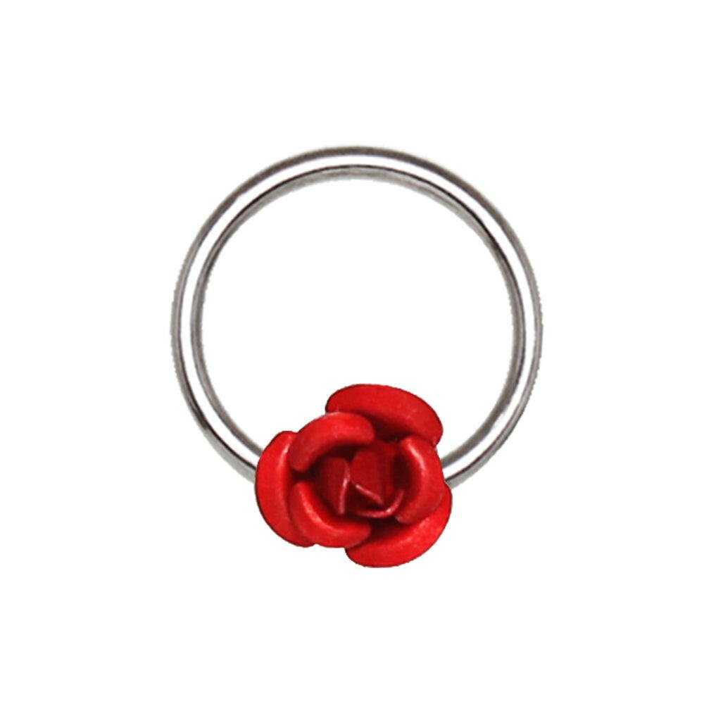 Stainless Steel Red Rose Snap-in Captive Bead Ring / Septum Ring Septum Ring Impulse Piercings