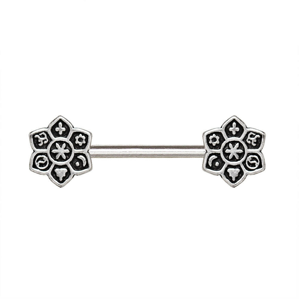 Stainless Steel Religious Symbols on Lotus Flower Nipple Bar Nipple Ring Impulse Piercings