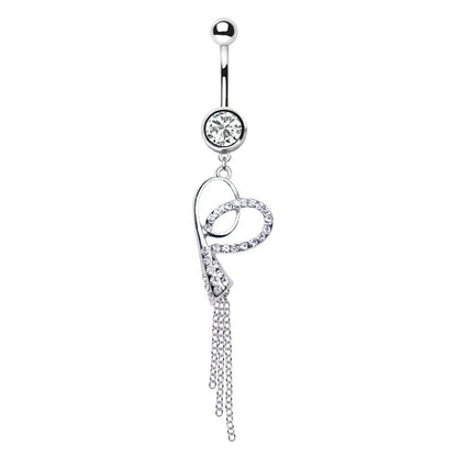 Stainless Steel Ribbon Heart Dangle Navel Ring Navel Ring Impulse Piercings