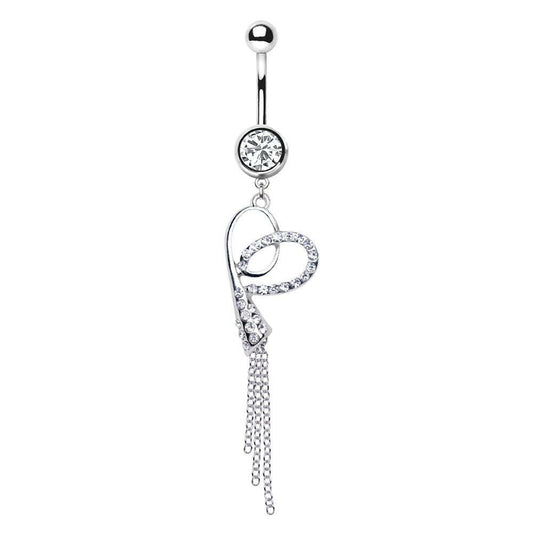 Stainless Steel Ribbon Heart Dangle Navel Ring Navel Ring Impulse Piercings