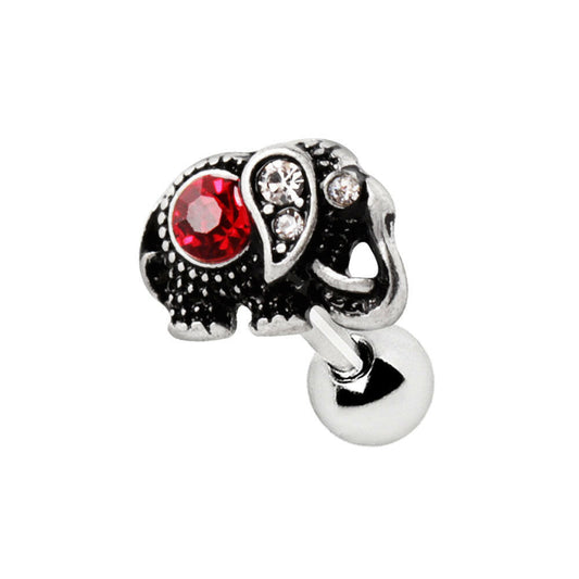 Stainless Steel Ruby Red Jeweled Elephant Cartilage Earring Cartilage Earring Impulse Piercings