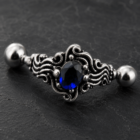 Stainless Steel Sapphire Blue Wave Cartilage Cuff Earring - Skin Metals