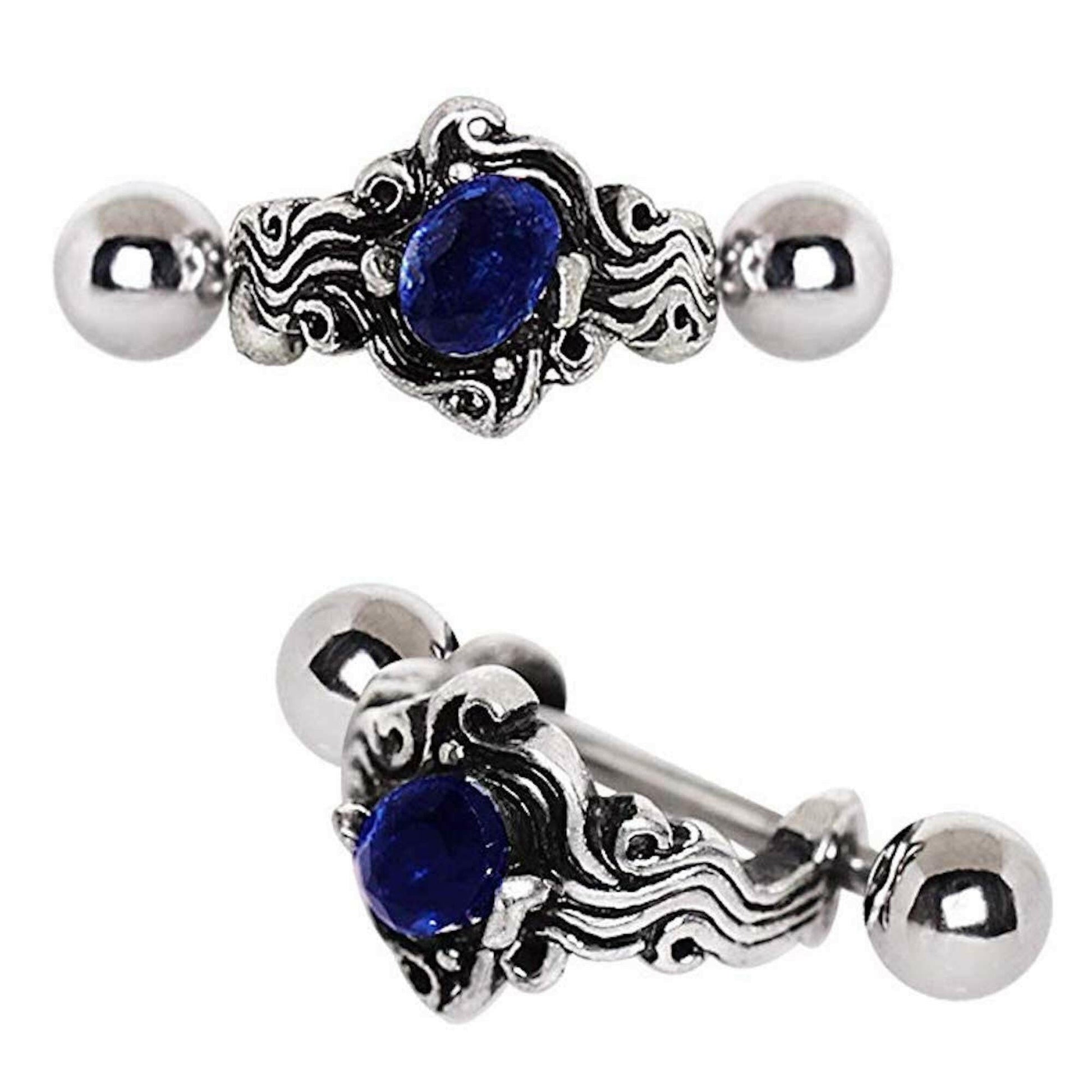 Stainless Steel Sapphire Blue Wave Cartilage Cuff Earring Cuff Earring Impulse Piercings 16 gaugeLength: 1/2"