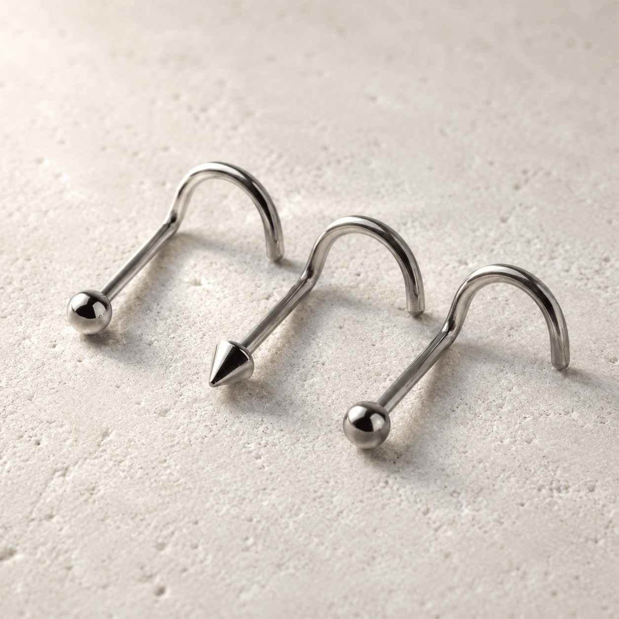 Stainless steel screw nose ring ball dome spike 18G 20G, implant grade 316L, mirror finish nose stud