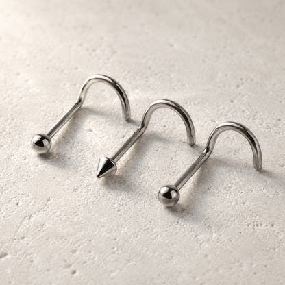 Stainless steel screw nose ring ball dome spike 18G 20G, implant grade 316L, mirror finish nose stud