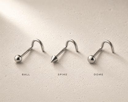 
Stainless steel screw nose ring ball dome spike all sizes, 18G 20G comparison, implant grade 316L stainless steel