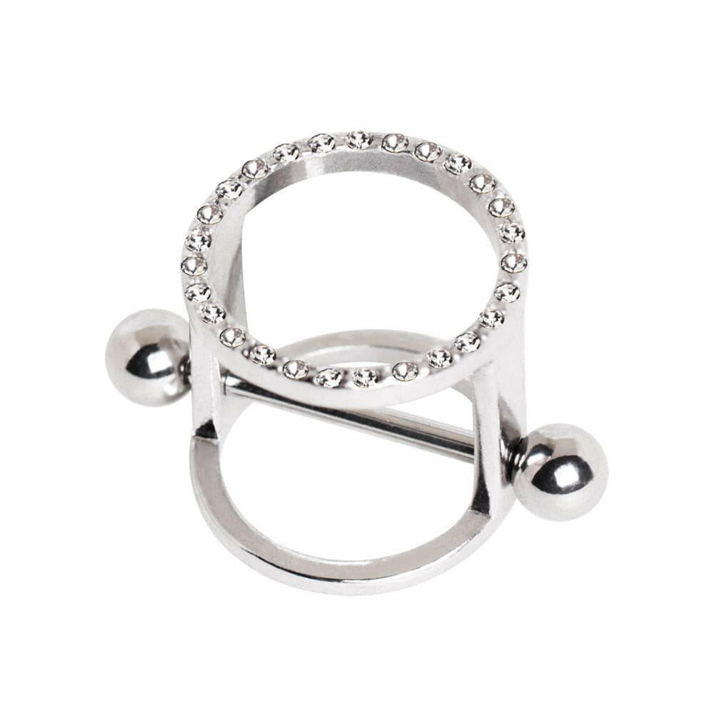 Stainless Steel Show Girls Jeweled Cylinder Nipple Jewelry Nipple Ring Impulse Piercings