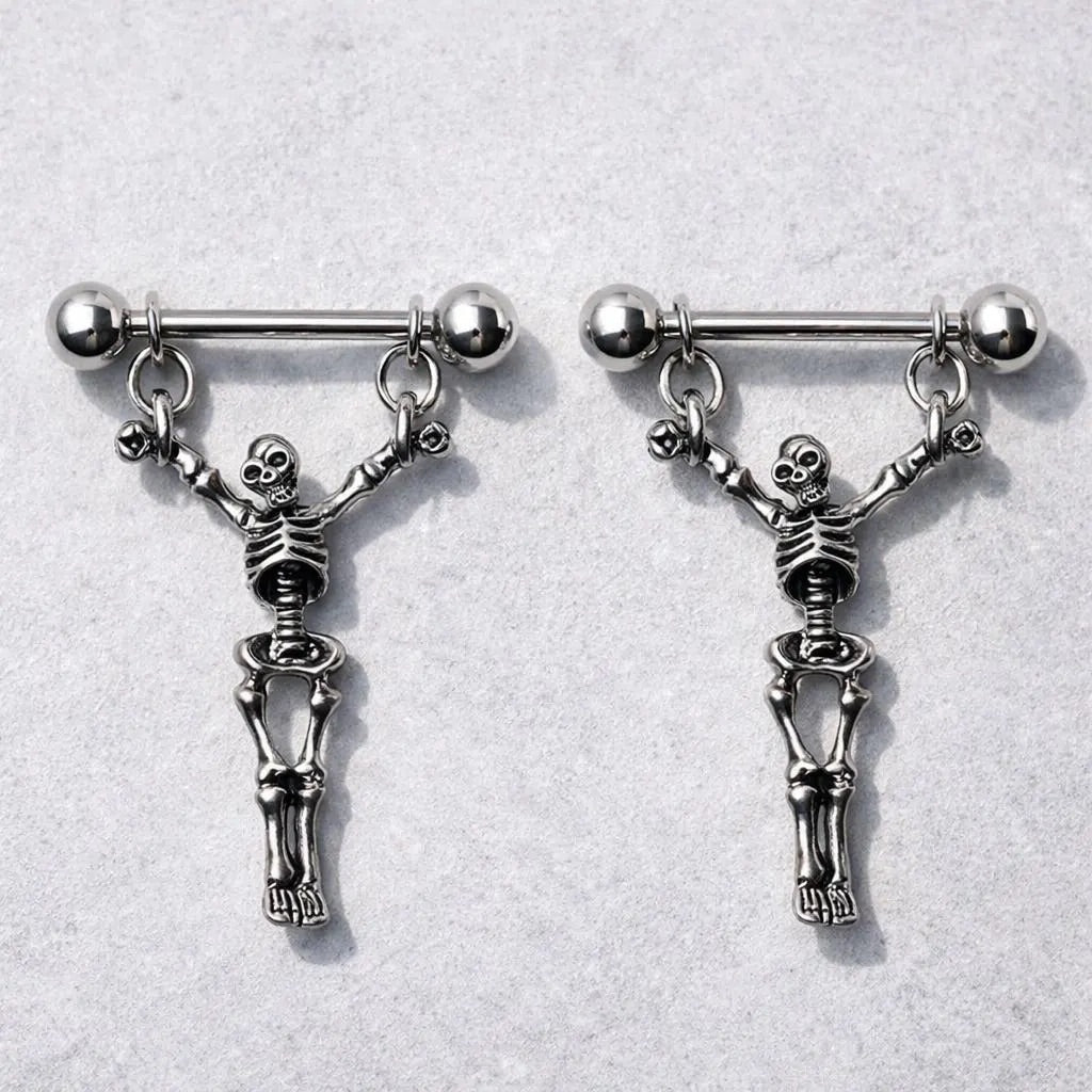 Stainless Steel Skeleton Crucifix Nipple Ring - Skin Metals