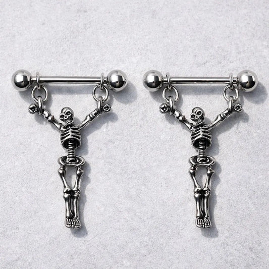 Stainless Steel Skeleton Crucifix Nipple Ring - Skin Metals