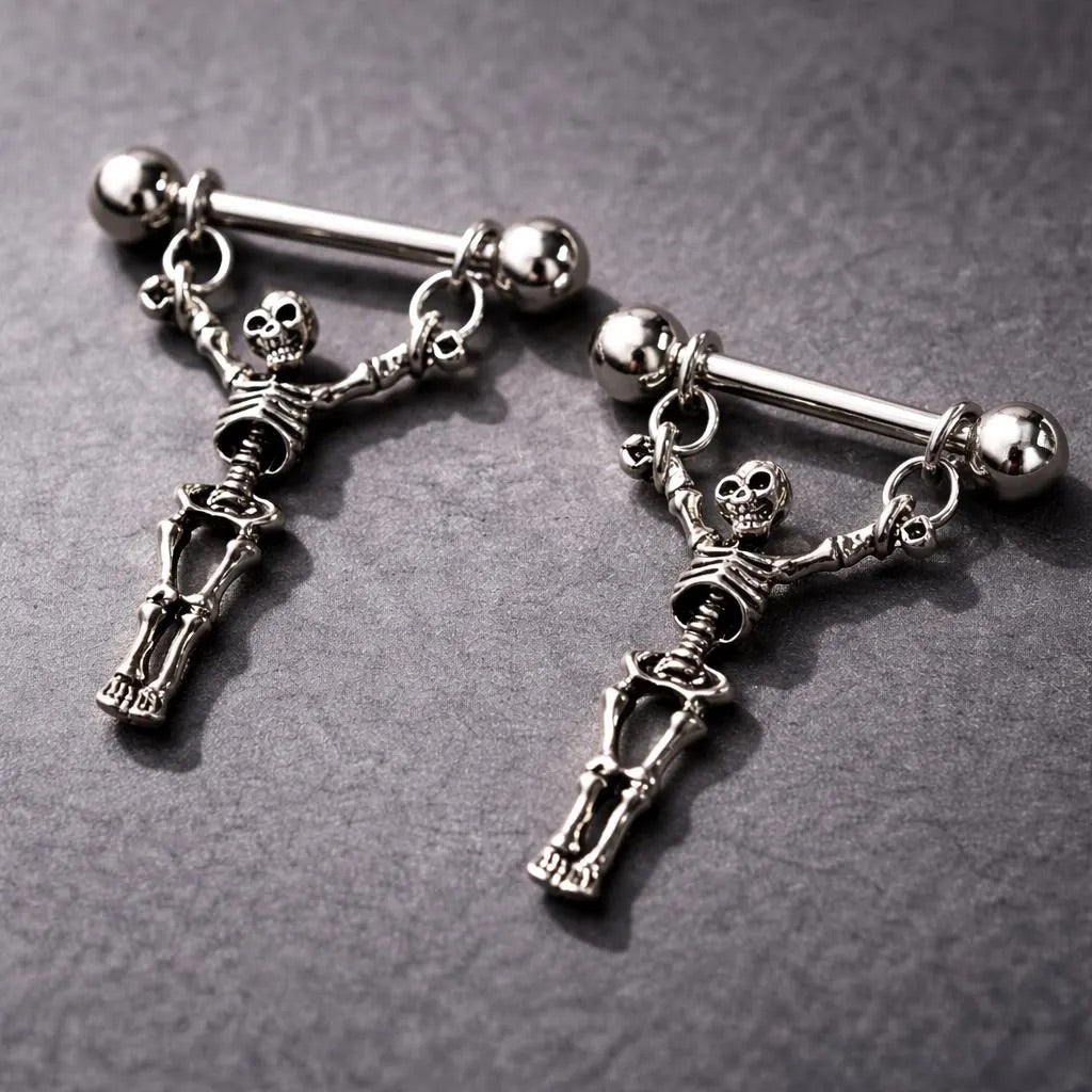 Stainless Steel Skeleton Crucifix Nipple Ring - Skin Metals