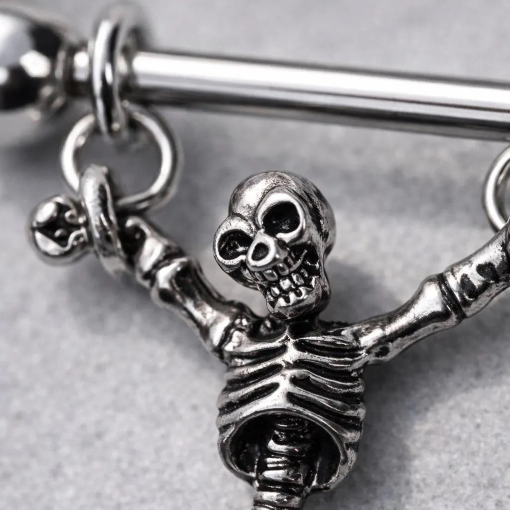Stainless Steel Skeleton Crucifix Nipple Ring - Skin Metals