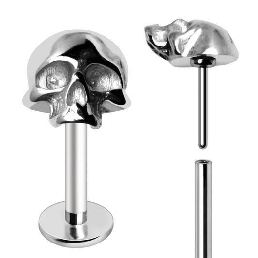 Stainless Steel Skull Push In Labret front view