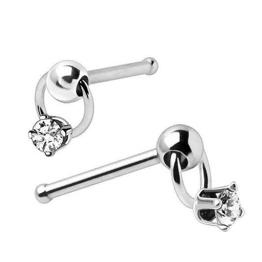 Stainless Steel Slave Ring with Clear CZ Stud Nose Ring