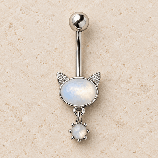 Stainless Steel Snow White Cat Navel Ring - Skin Metals