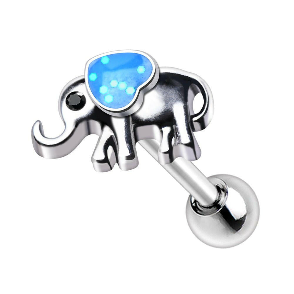 Stainless Steel Sparkling Blue Elephant Cartilage Earring