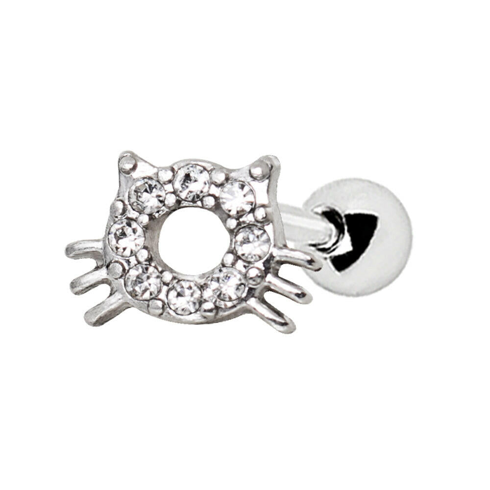 Stainless Steel Sparkling Kitty Cat Cartilage Earring