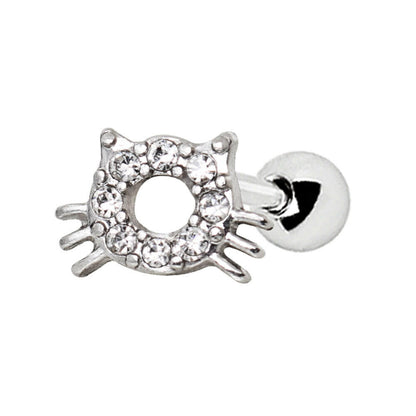 Stainless Steel Sparkling Kitty Cat Cartilage Earring