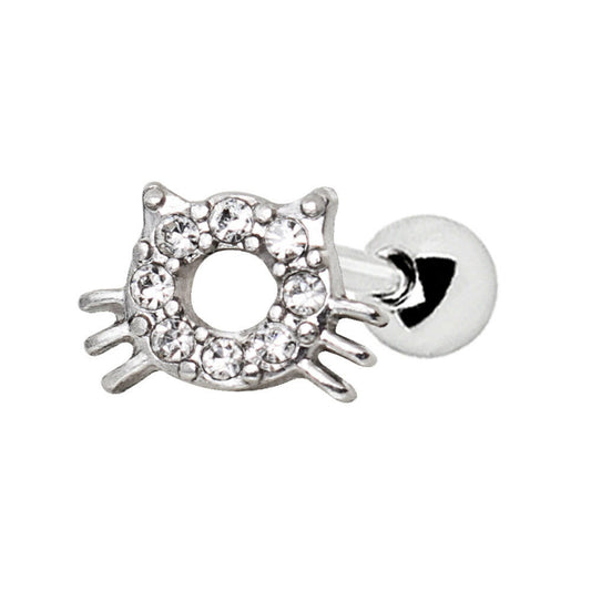 Stainless Steel Sparkling Kitty Cat Cartilage Earring