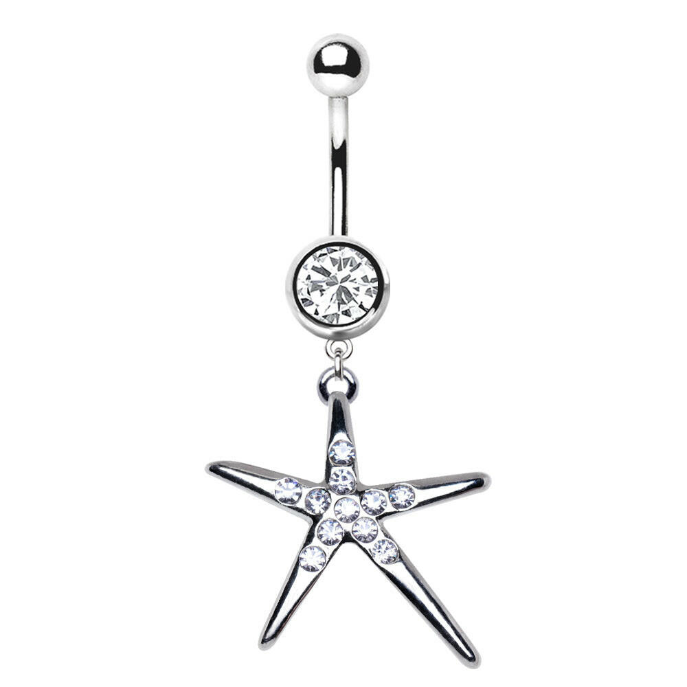 Stainless Steel Sparkling Shooting Star Dangle Navel Ring Navel Ring Impulse Piercings