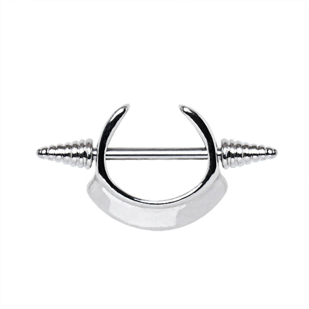 Stainless Steel Spiked Crescent Horseshoe Nipple Shield Nipple Ring Impulse Piercings