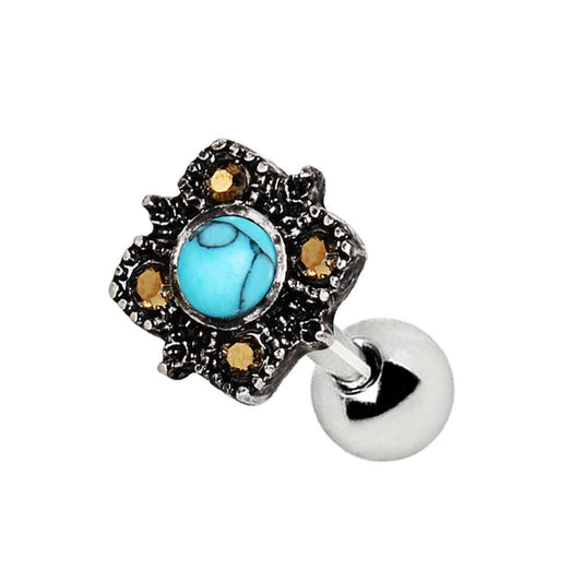 Stainless Steel Square Filigree Cartilage Earring with Turquoise