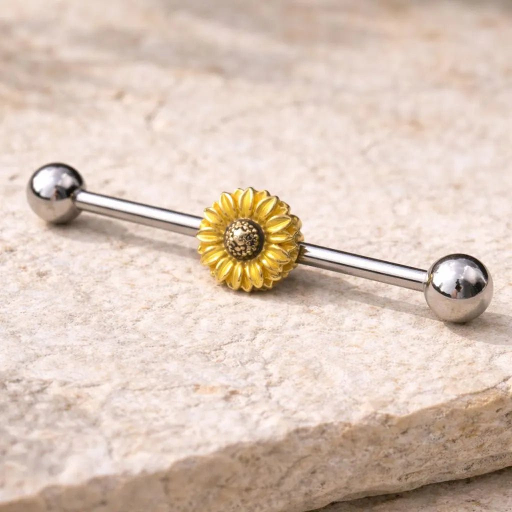 Stainless Steel Sunflower Industrial Barbell Industrial Barbell Impulse Piercings