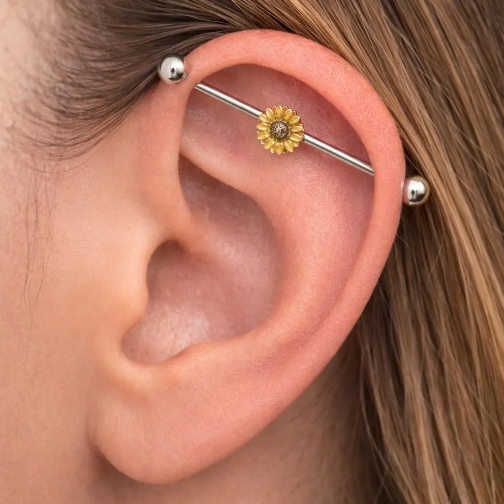 Stainless Steel Sunflower Industrial Barbell Industrial Barbell Impulse Piercings