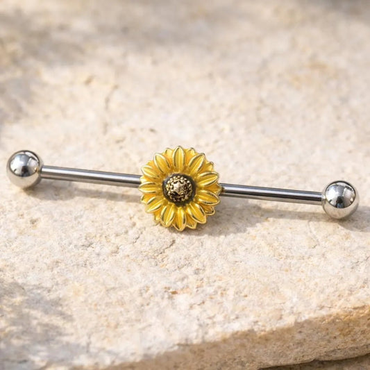 Stainless Steel Sunflower Industrial Barbell Industrial Barbell Impulse Piercings