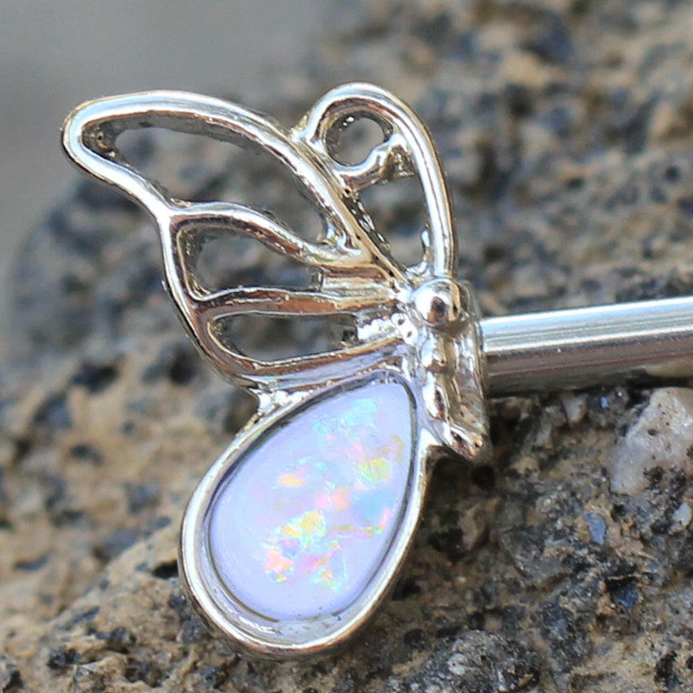 Stainless Steel Synthetic Opal Butterfly Nipple Bar Nipple Ring Impulse Piercings