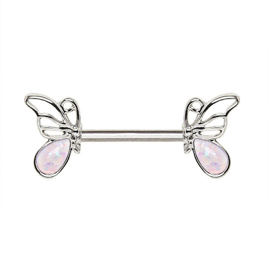 Stainless Steel Synthetic Opal Butterfly Nipple Bar Nipple Ring Impulse Piercings