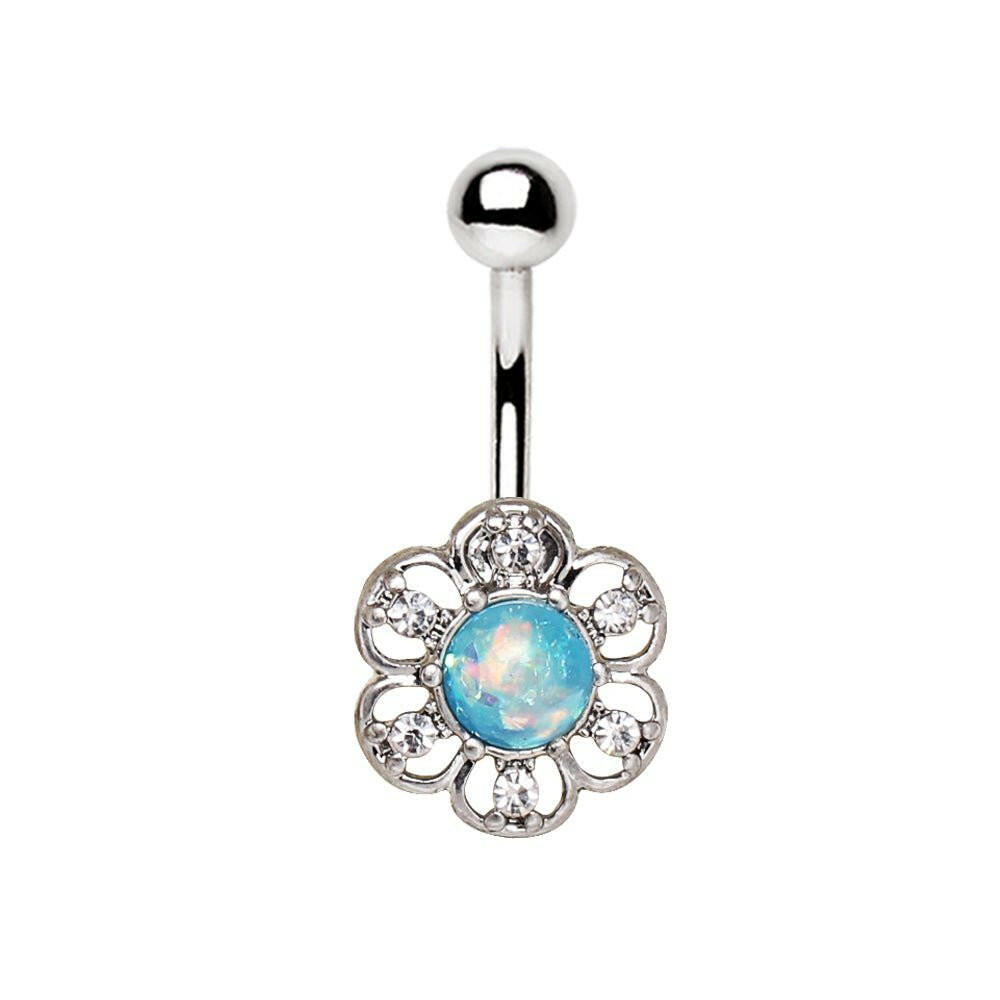 Stainless Steel Synthetic Opal Floral Navel Ring