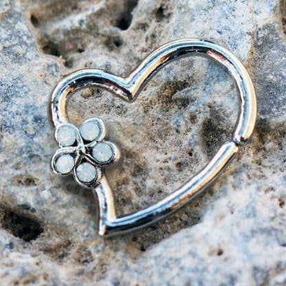 Stainless Steel Synthetic Opal Flower Heart Annealed Cartilage Earring Cartilage Earring Impulse Piercings