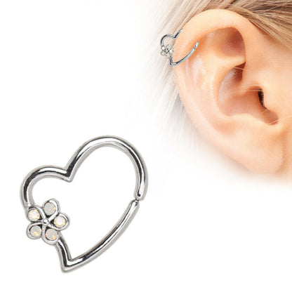 Stainless Steel Synthetic Opal Flower Heart Annealed Cartilage Earring Cartilage Earring Impulse Piercings