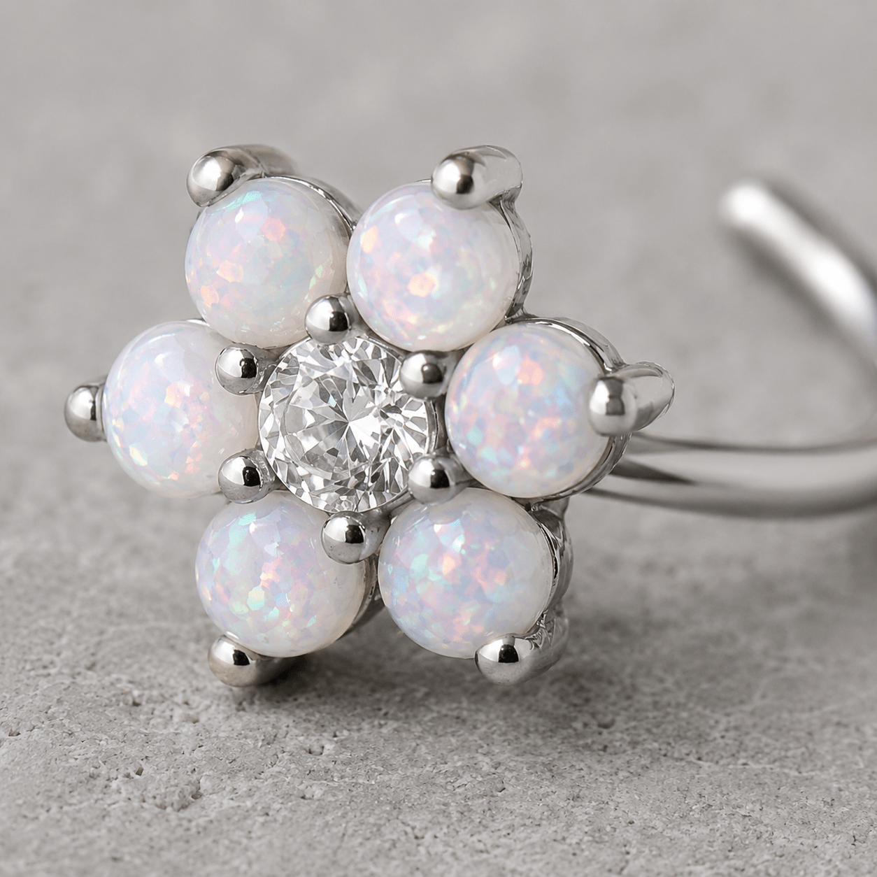 Stainless Steel Synthetic Opal Flower Lip Ring - Skin Metals