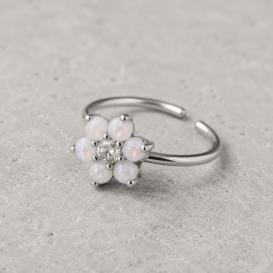Stainless Steel Synthetic Opal Flower Nose Hoop / Cartilage Earring - Skin Metals