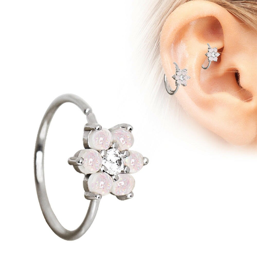 Stainless Steel Synthetic Opal Flower Nose Hoop / Cartilage Earring Nose Ring Impulse Piercings