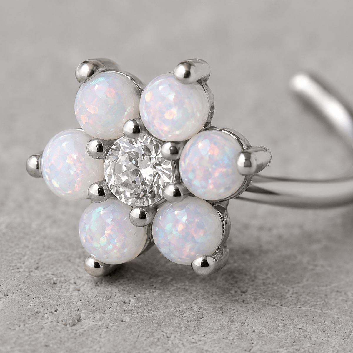 Stainless Steel Synthetic Opal Flower Nose Hoop / Cartilage Earring - Skin Metals