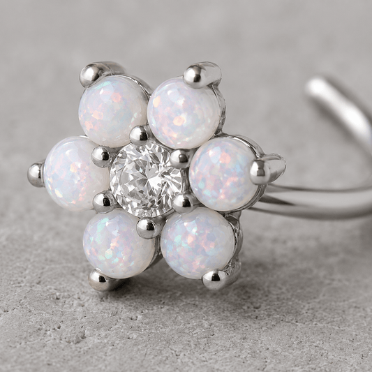Stainless Steel Synthetic Opal Flower Nose Hoop / Cartilage Earring - Skin Metals