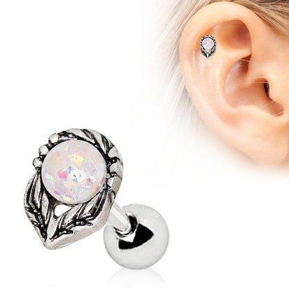 Stainless Steel Synthetic Opal Flower on a Stem Cartilage Earring Cartilage Earring Impulse Piercings